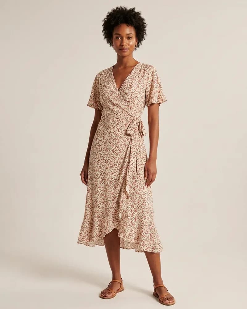 KI-generiertes Beispielbild: Wickelkleid an einem Model, Erscheinungsbild Afrikanisch