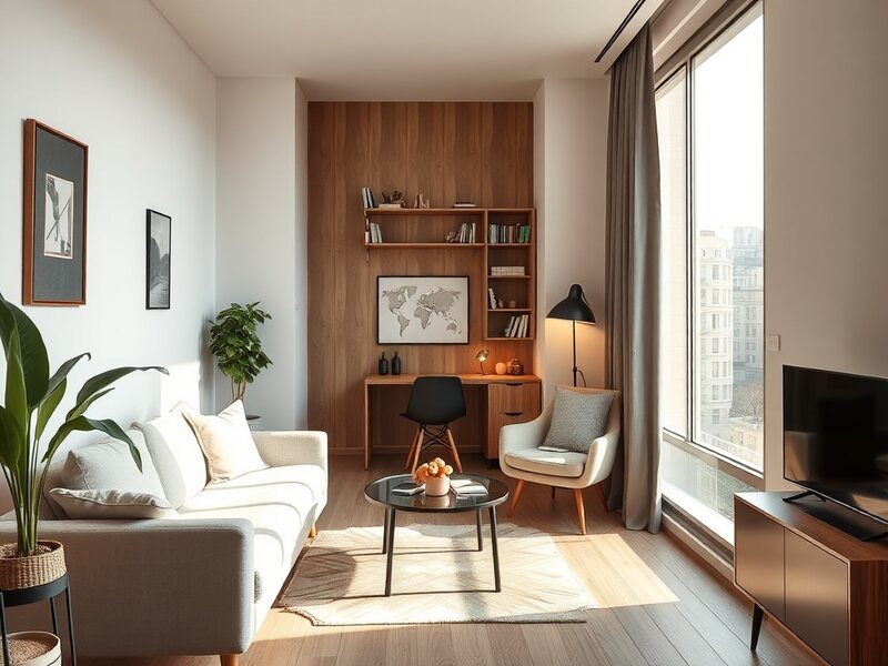 Hình ảnh mẫu do AI tạo ra: căn hộ studio nhỏ gọn, hiện đại