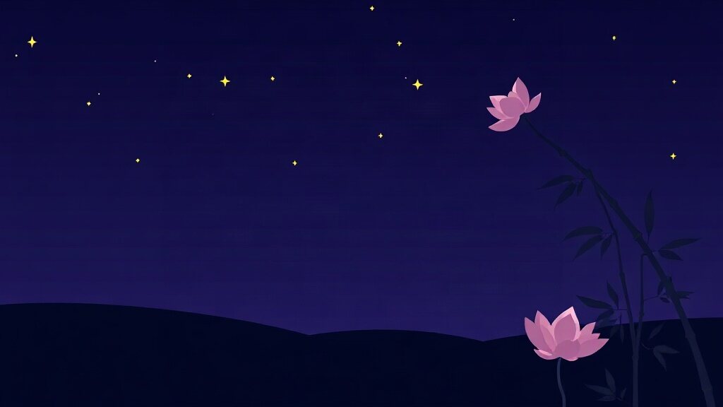 KI-generiertes Beispielbild: nächtliche Szene mit Lotusblüte und Sternenhimmel